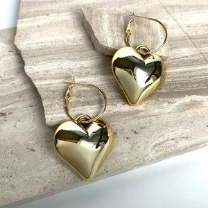 NEW~ Free People Gold Hoop & Heart Charm Earrings